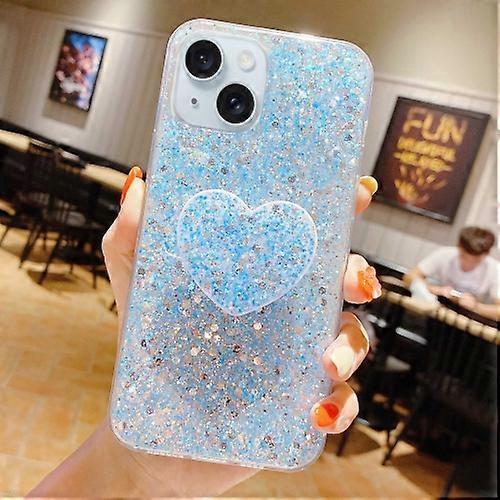 For iPhone 15 Starry Sequin Heart Stand Epoxy TPU Phone Case