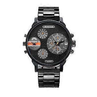 CAGARNY 6836 Reloj de pulsera de doble movimiento de cuarzo impermeable de moda con correa de acero inoxidable