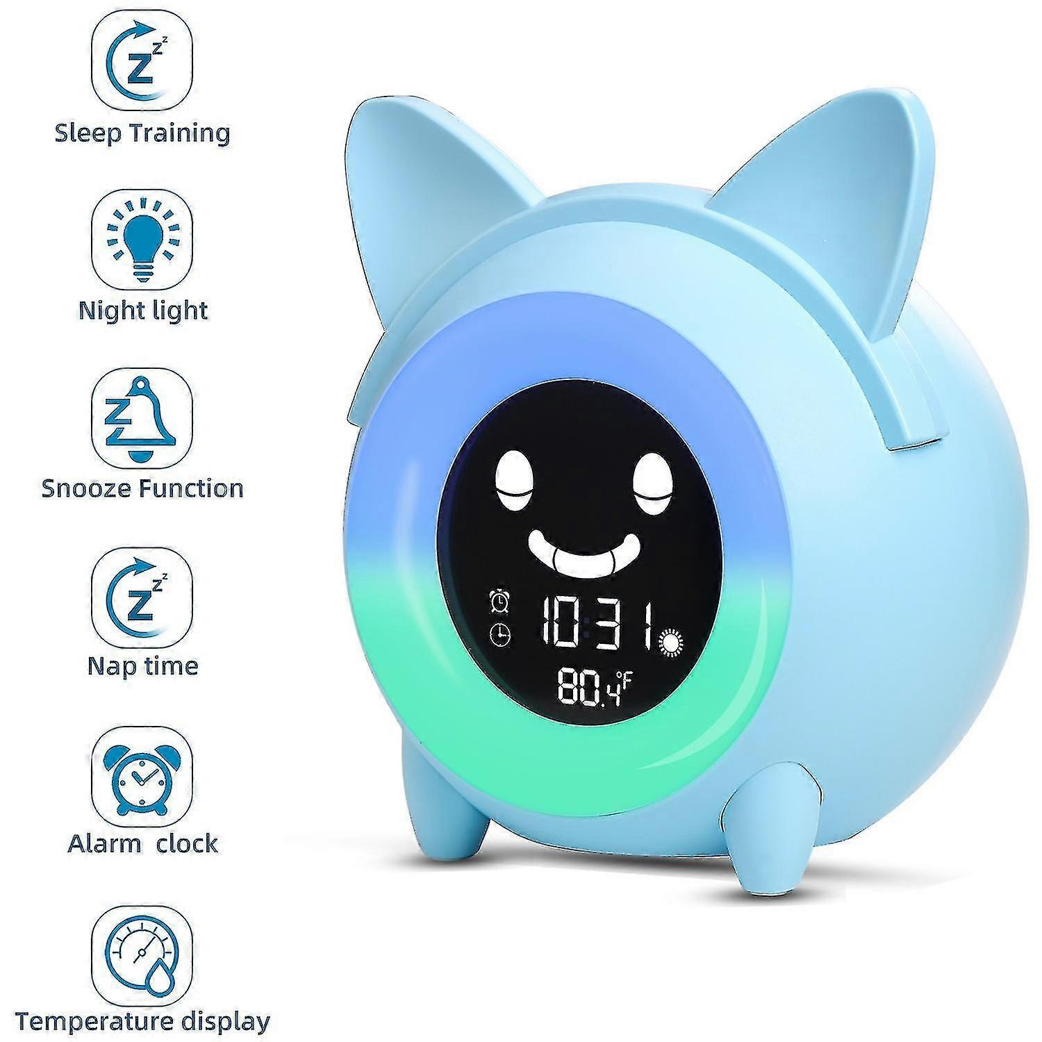 Kids Child Alarm Clock Sleep Trainer Clock 5 Color Night Light Digital Wake Up Cute Clock With Tempe