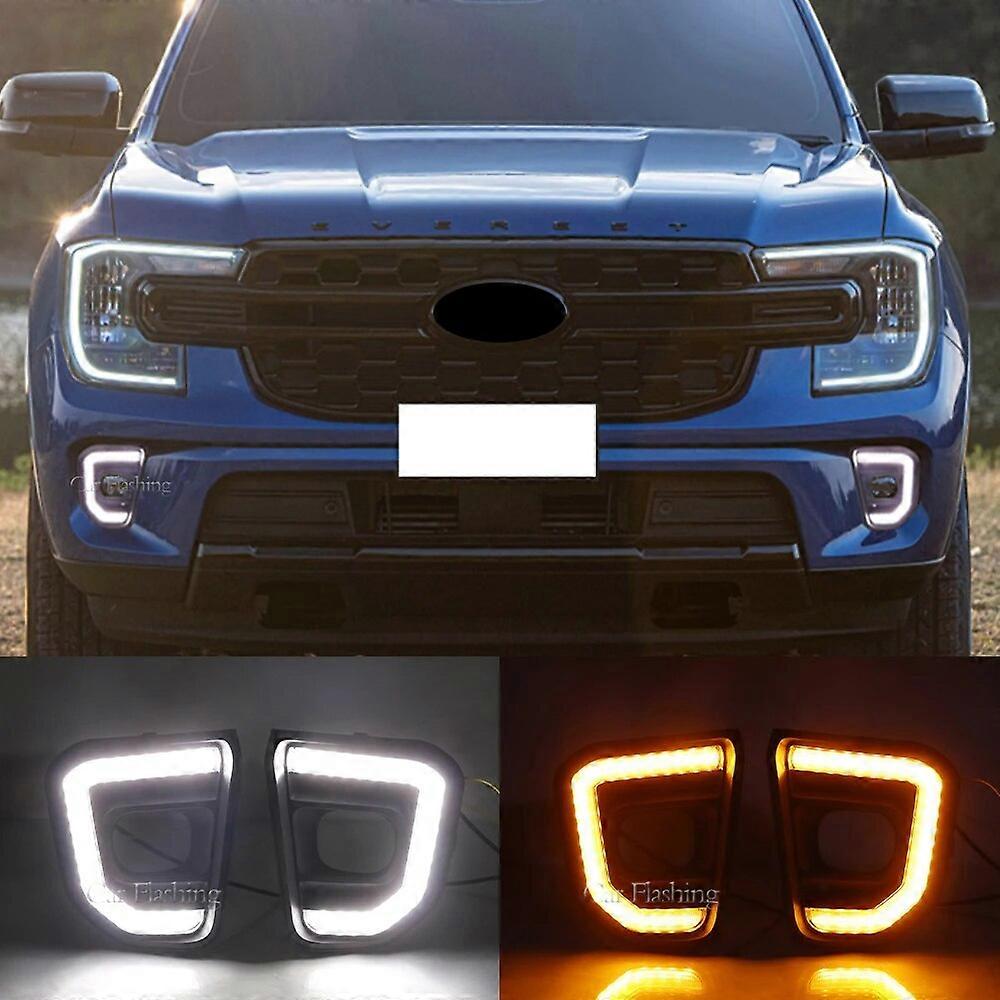For Ford Everest 2022 2023 Car Accessories DRL Fog Lamp Decoration LED Daytime Running Light with Dynamic Turn Signal