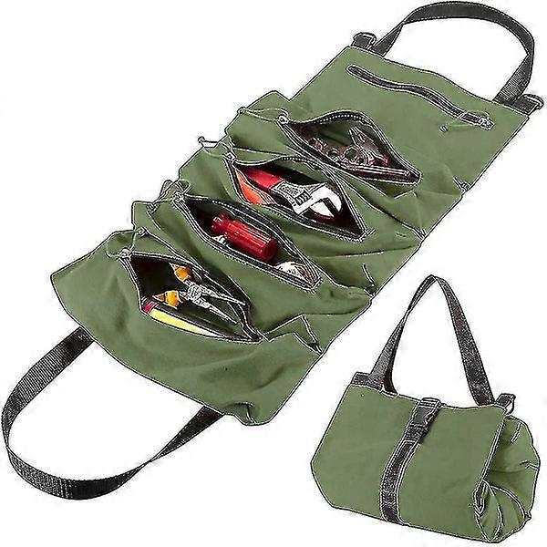 Thick Canvas Portable Tool Bag - Large Capacity Multi-Function Roll Bag for Tools and Accessories Storage