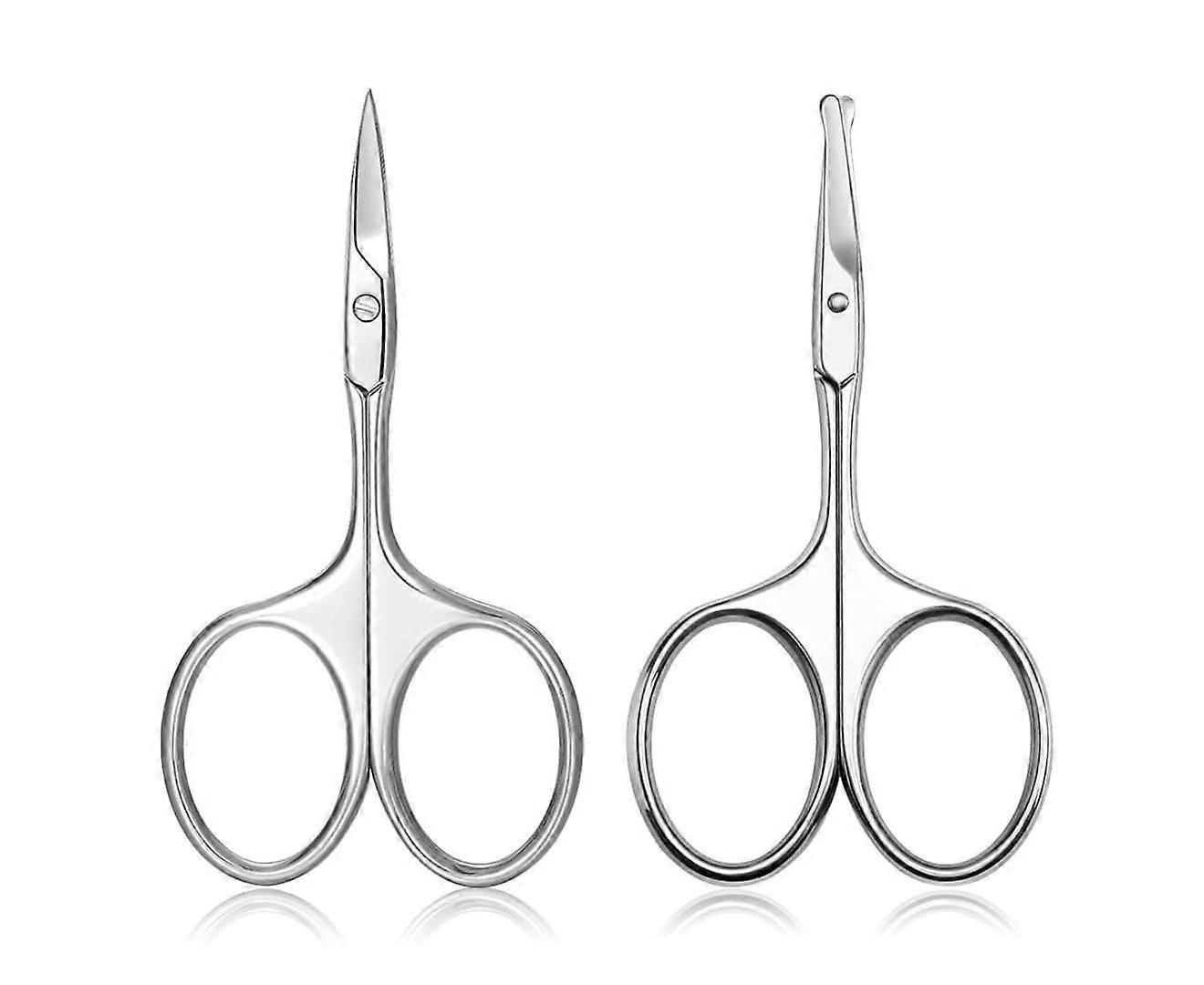 مقص شعر الأنف ومقص الحاجب مجموعة ، مقص تجميل شعر الأذن 2PCS ، رأس مستقيم ورأس مستدير للرجال والنساء.