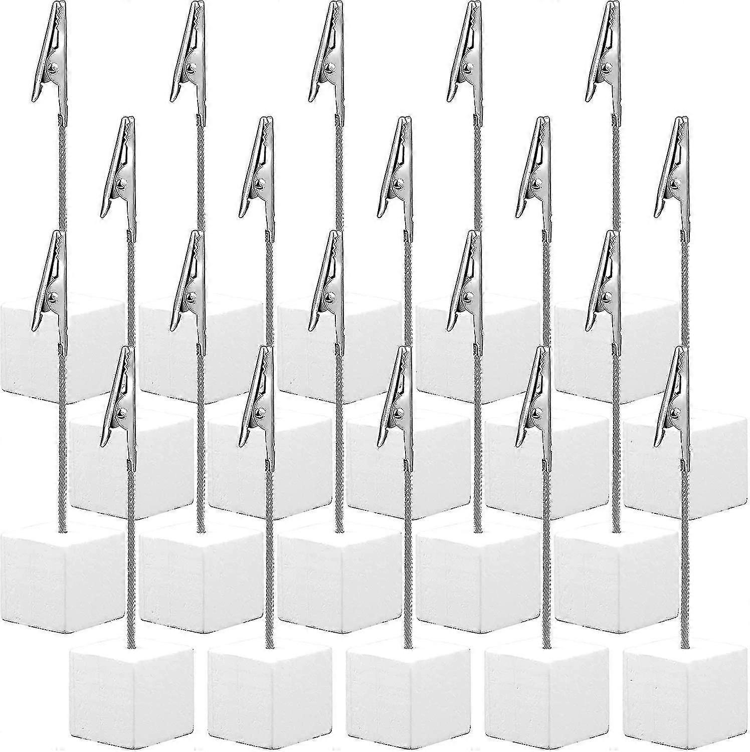 20 pièces Place Card Holder Cube Photo Clips Holder avec Alligator Clip Wood Base Memo Table Number Holder Card Display Stands For Office Menu Wedding