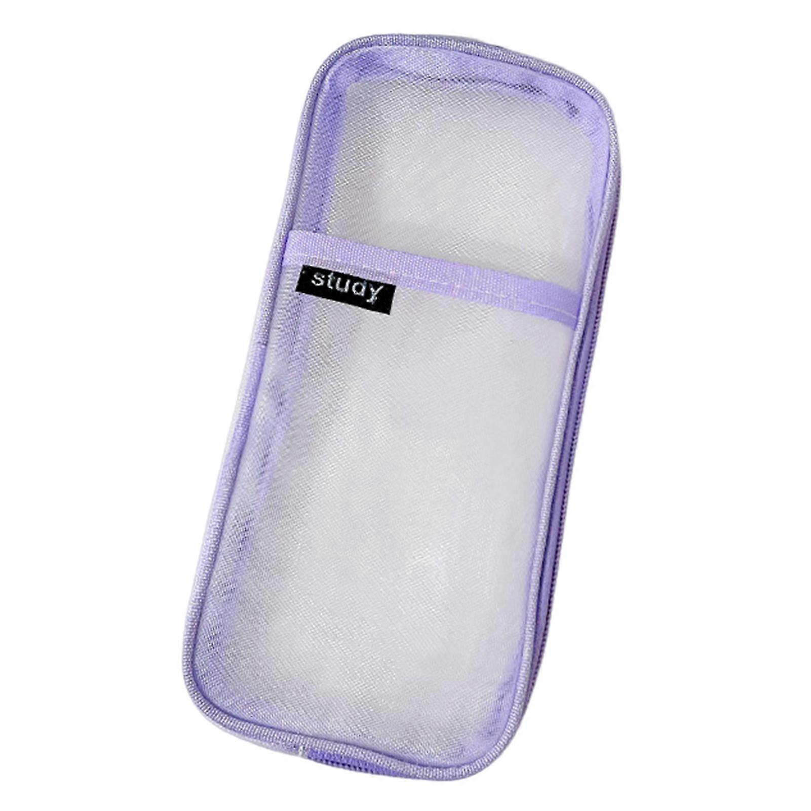 Simple Mesh Fabric Pencil Case Breathable Compact Size Large Capacity Transparent Grid Design Storage Bag