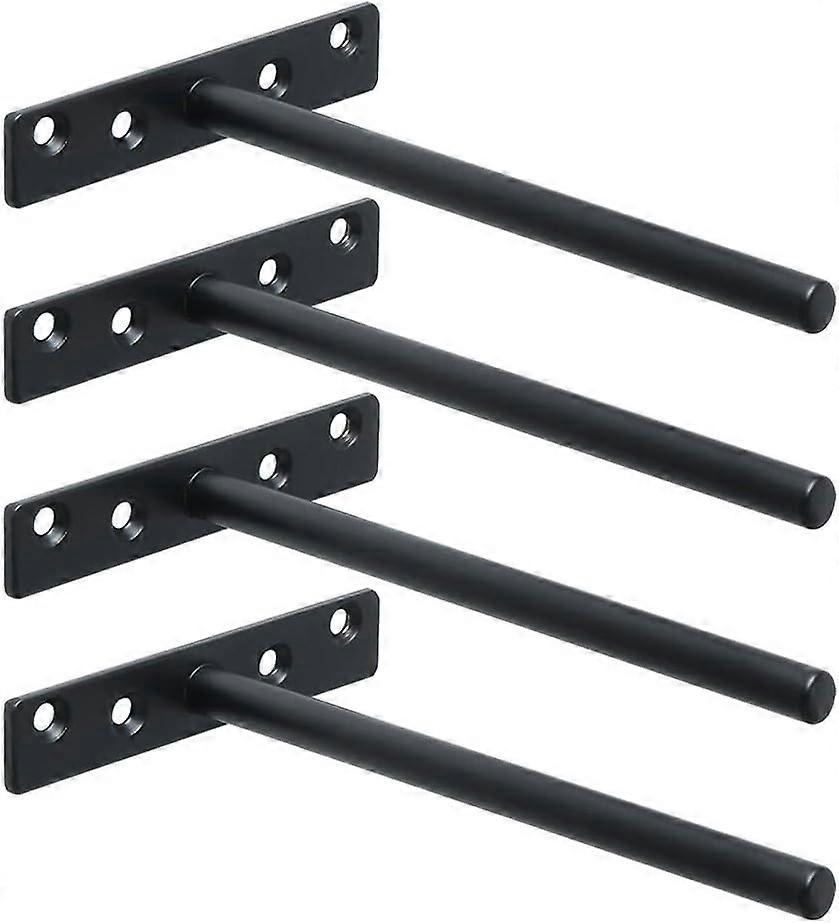 Wall Shelf Support Invisible Floating Mount Metal Bracket, Floating Shelf Concealed Wooden Floating Bracket with Fixing, Matte Black, 4 Pcs