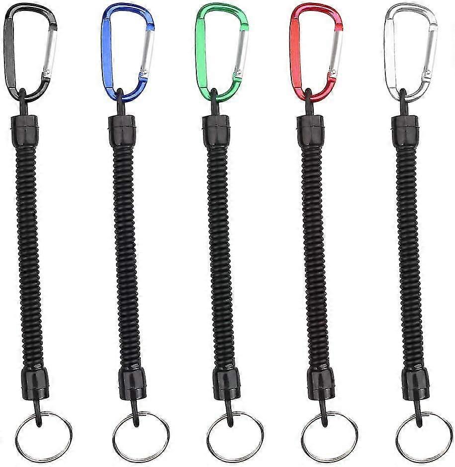 5Pcs Stretchy Spiral Keyring With Color Carabiner, Spiral Retractable Coil Spring Key