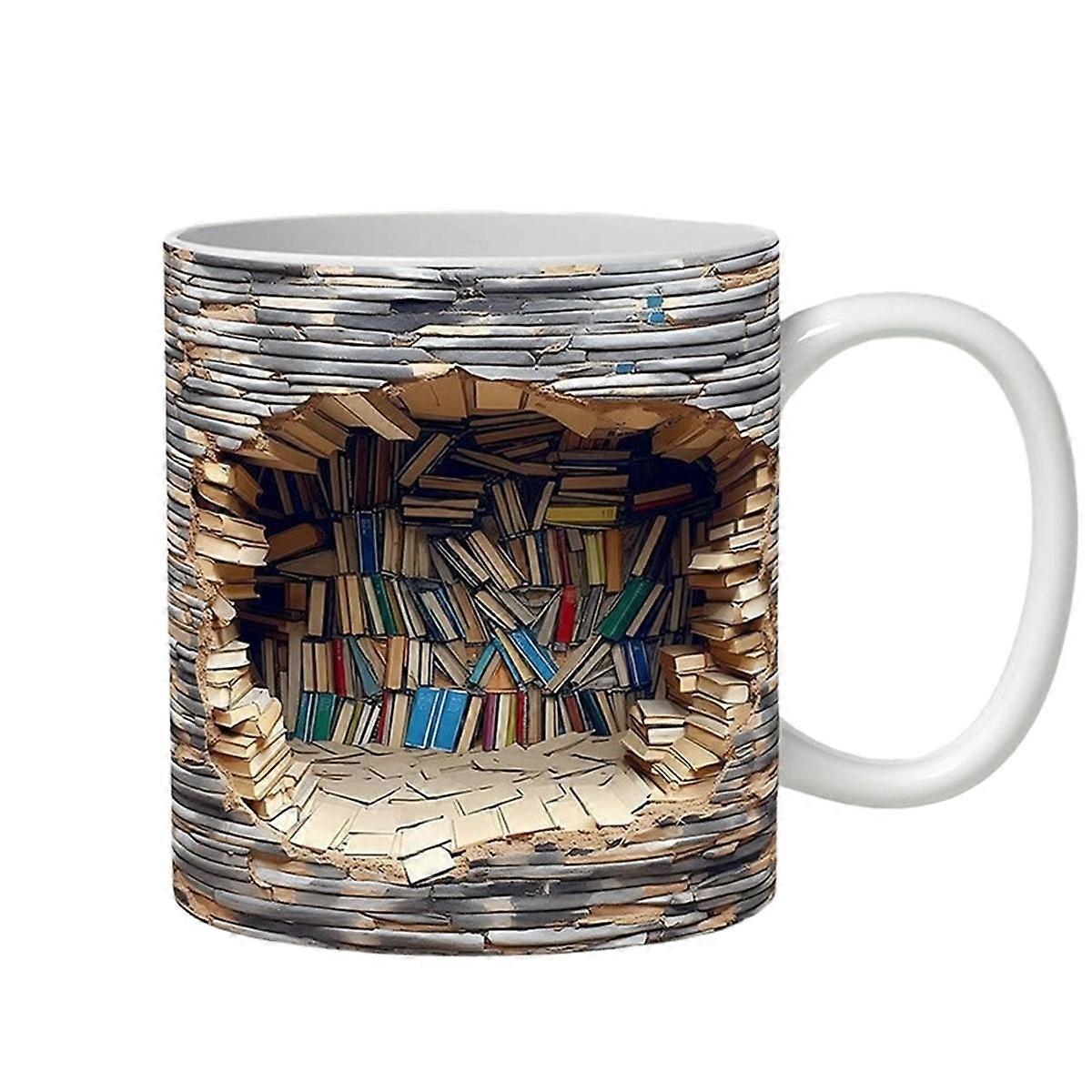 3D Bookshelf Mug a Library Shelf Cup, Design Multi- Ceramic Mug, Mug,C