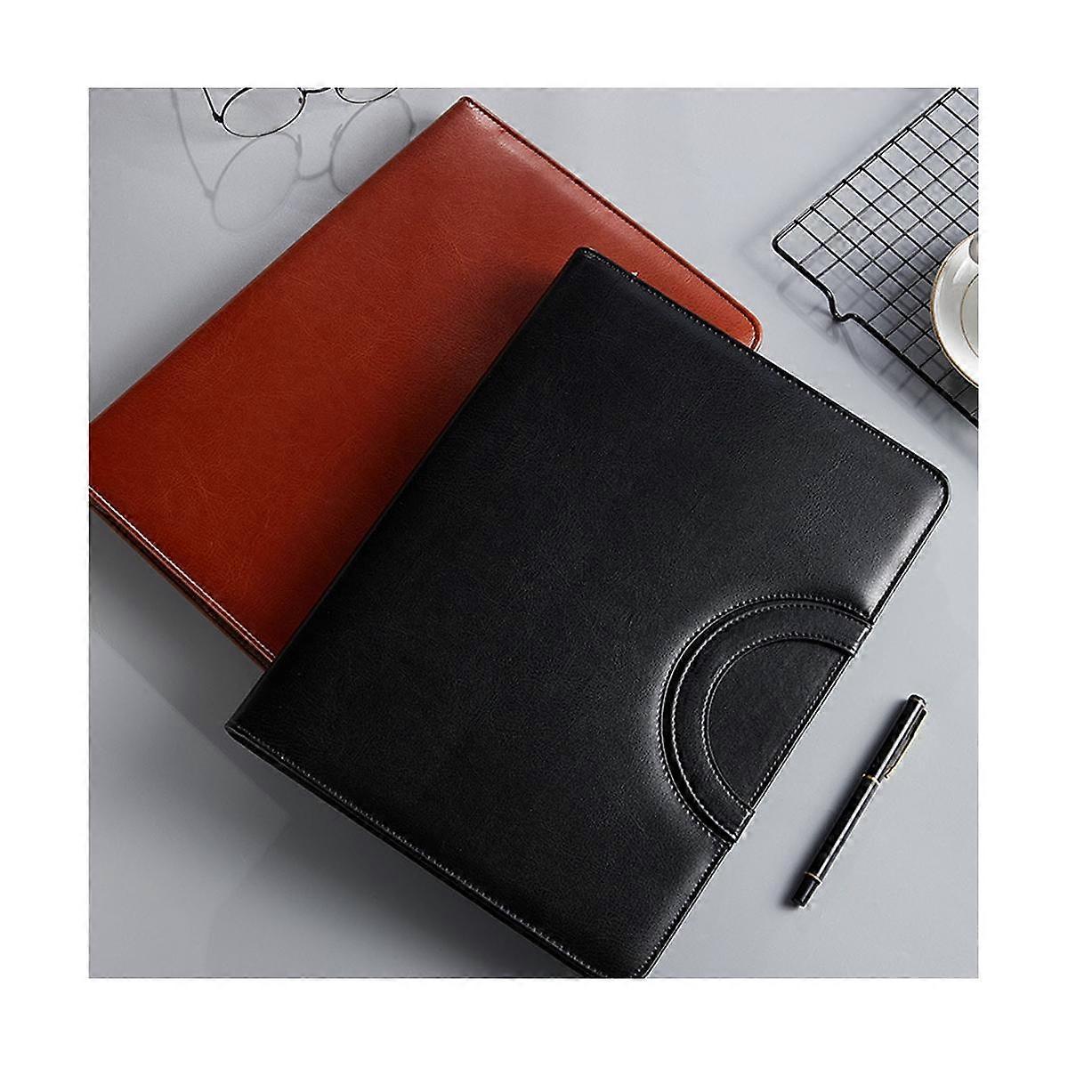 Leather Portfolio Folder with Zipper for Women/Men, Business Padfolio with Handle, Conference Notep