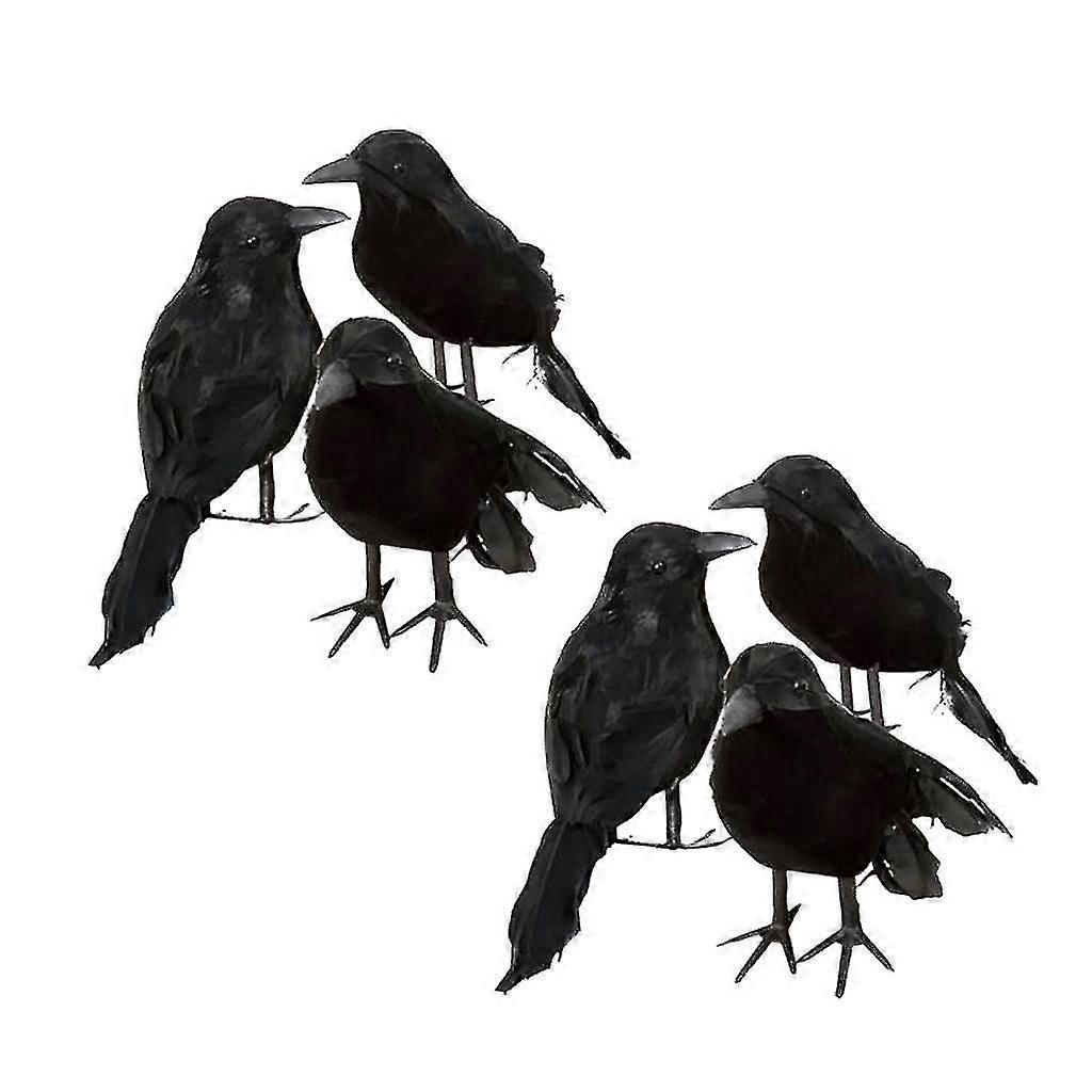 6 X Halloween Decoration Crow Artificial Raven Crow With Feathers Black Bird