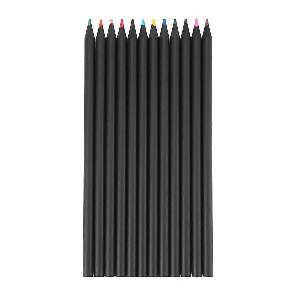 12 Color Drawing Sketching Painting Colorful Pencils in Black wood Colored Stationery