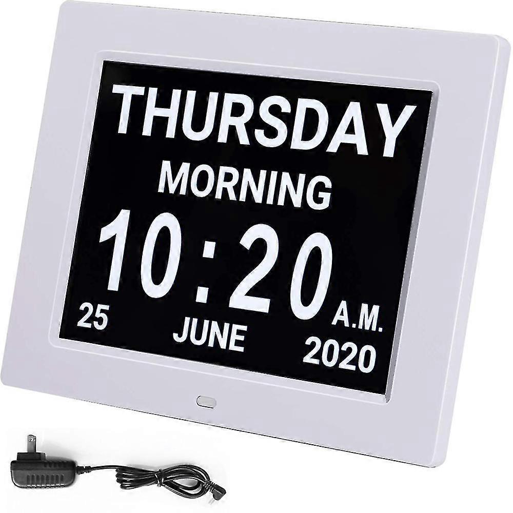 Digital Calendar Alarm Day Clock With 8" Large Screen Display