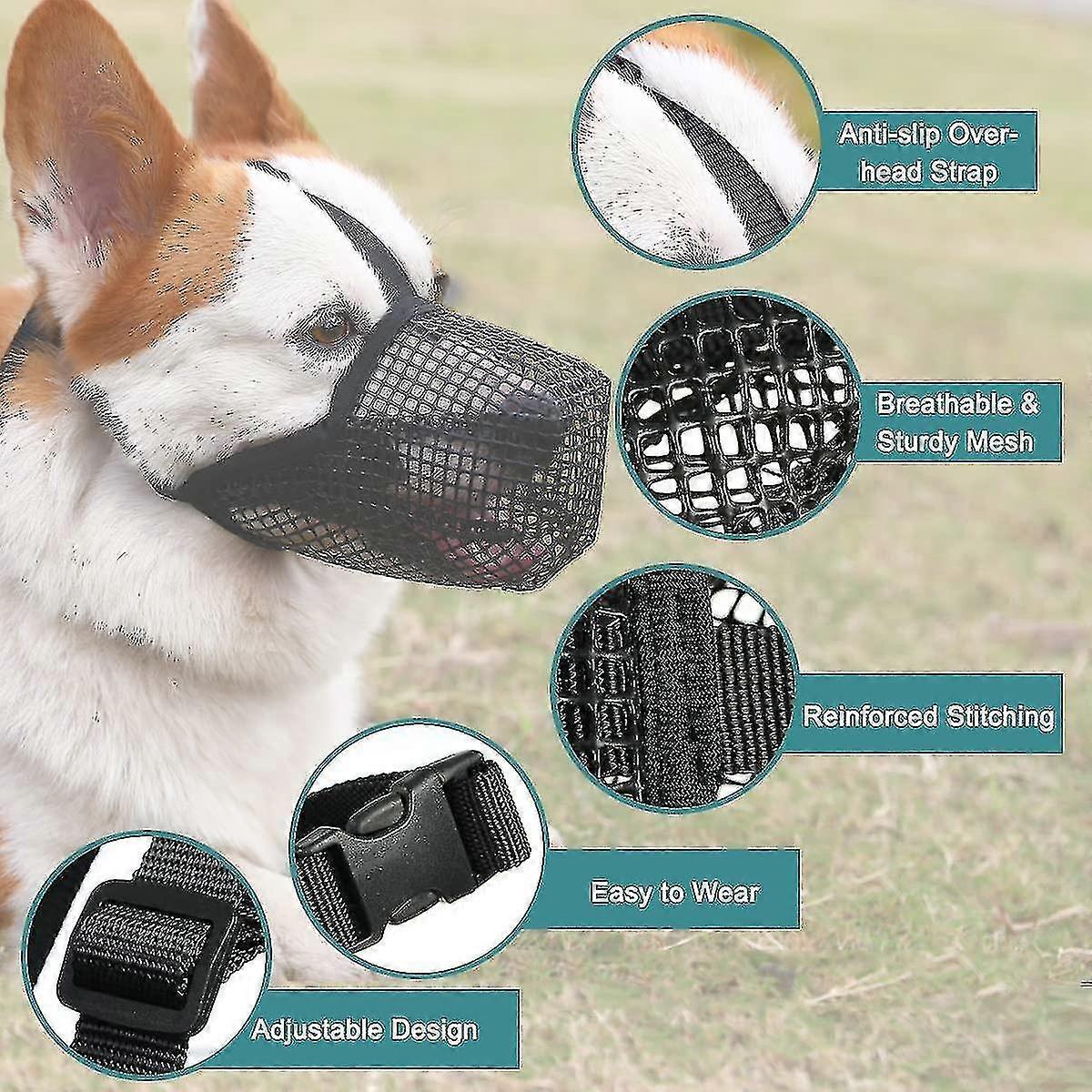 Dog Muzzle With Adjustable Straps, Soft Mesh Covered Muzzles For Small Medium Large Dogs