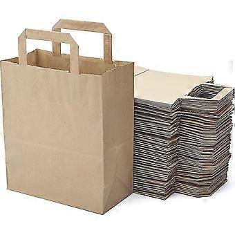 Lot De 50 Sacs Marrons Cabas En Papier Kraft Avec Poignes Plader - 21x11x25 Cm - Sac De Courses/emballage Cadeau Pour Anniversaire, Noel, Mariage.