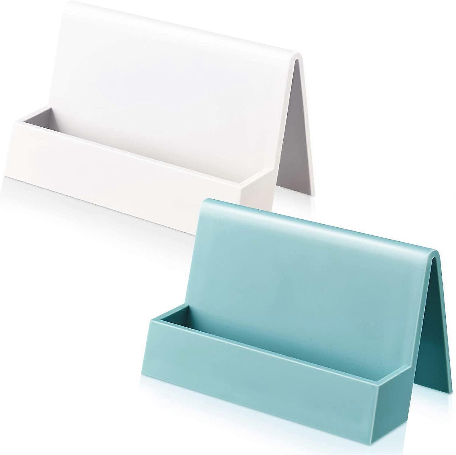 2 Piece Desk Modern Plastic Business Card Holder Display Stand Desktop Business Card Holder for Men and Women (Beige, Lake Blue)