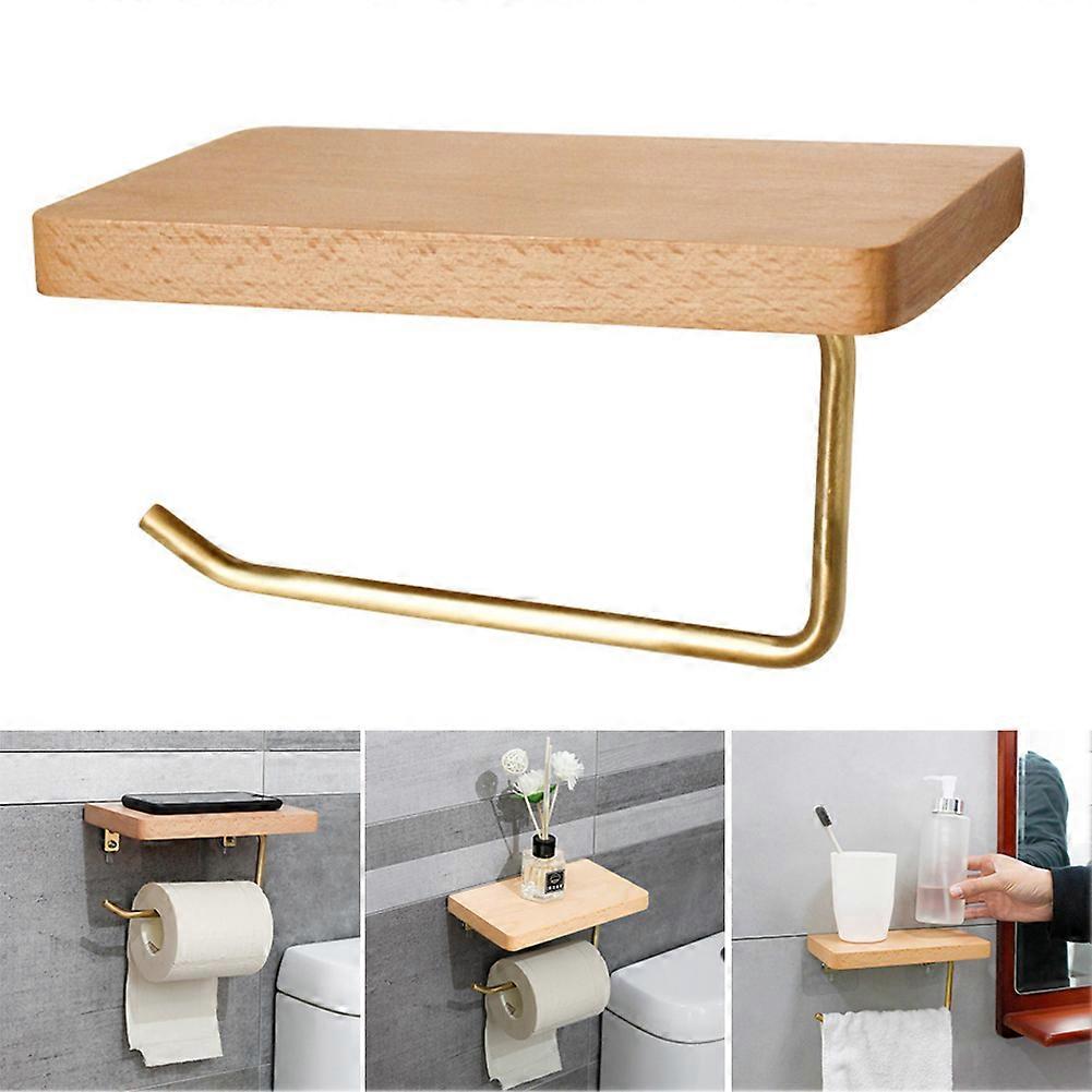 Brass Paper Towel Rack Bathroom Non Perforated Toilet Roll Toilet Paper Cell Phone Shelf