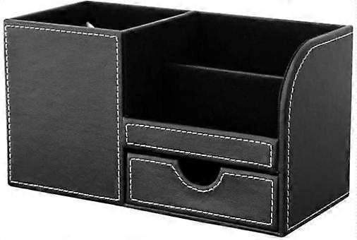 Wooden Struction Leather Desk Organizer with Multi-function Storage Box