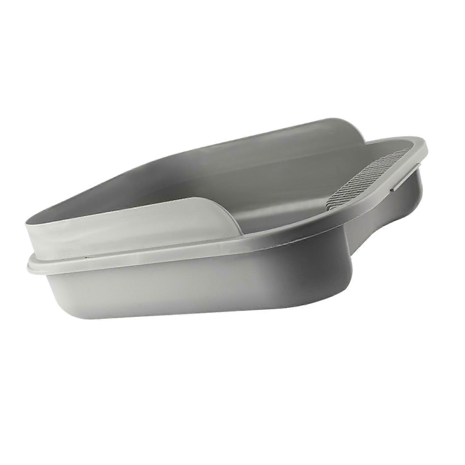 Open Top Pet Litter Box Bedpan Cat Litter Container for Small and Large Cats Gray