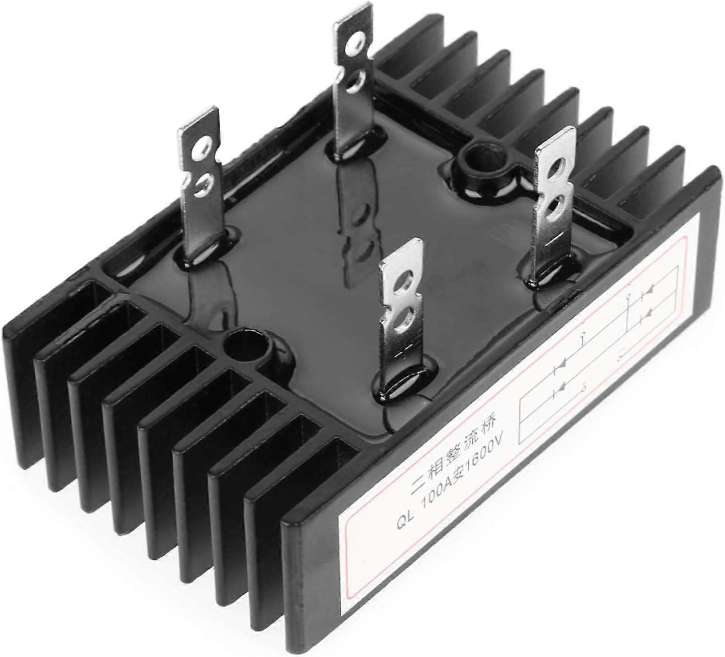 Bridge Rectifier, 1pc 100A Amp 1600V Voltage 2-Phase Diode High Power Bridge Rectifier Black n Board Battery Charger