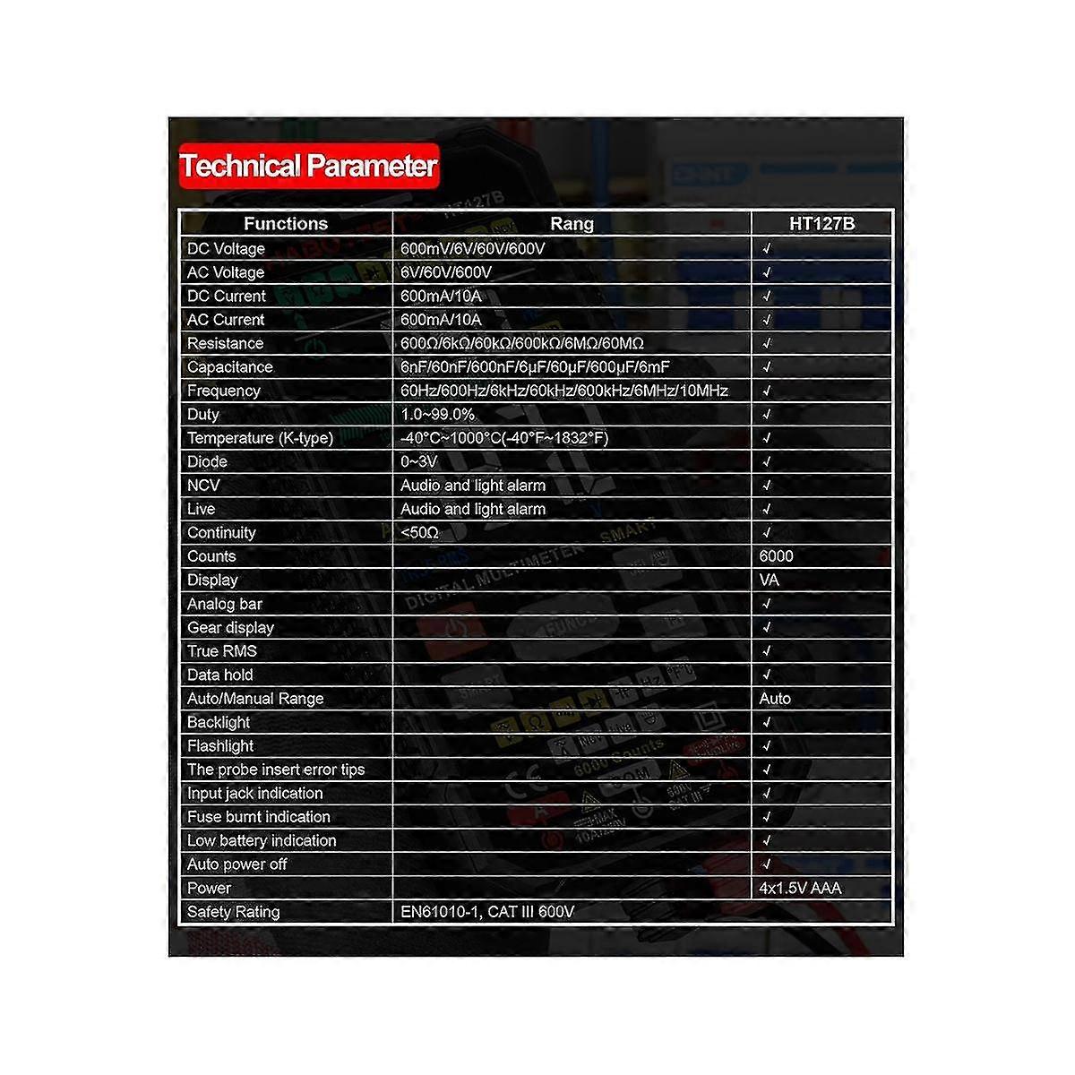 Ht127b Digital Multimeter 6000 Counts Universal Meter Auto Range True Mini Multifunctional Meter N