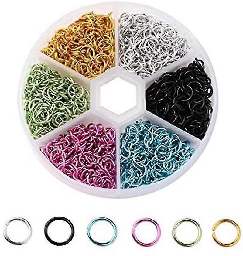 Open Jump Rings Connector Loop korjauskorut 6 väri 1080kpl 6mm (d-583-a)
