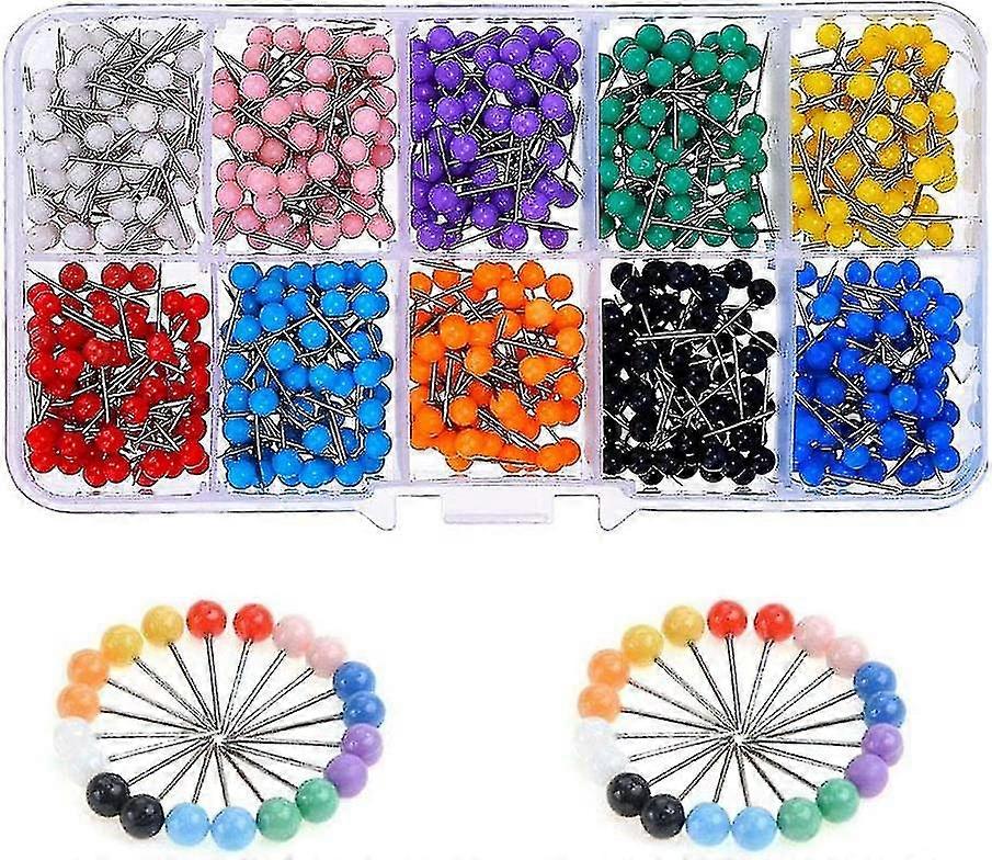 500 Pcs Round Head Pin, Plastic Head Stainless Steel Needle 10 Colors Plastic Push Pin, Plastic Head Push Pins