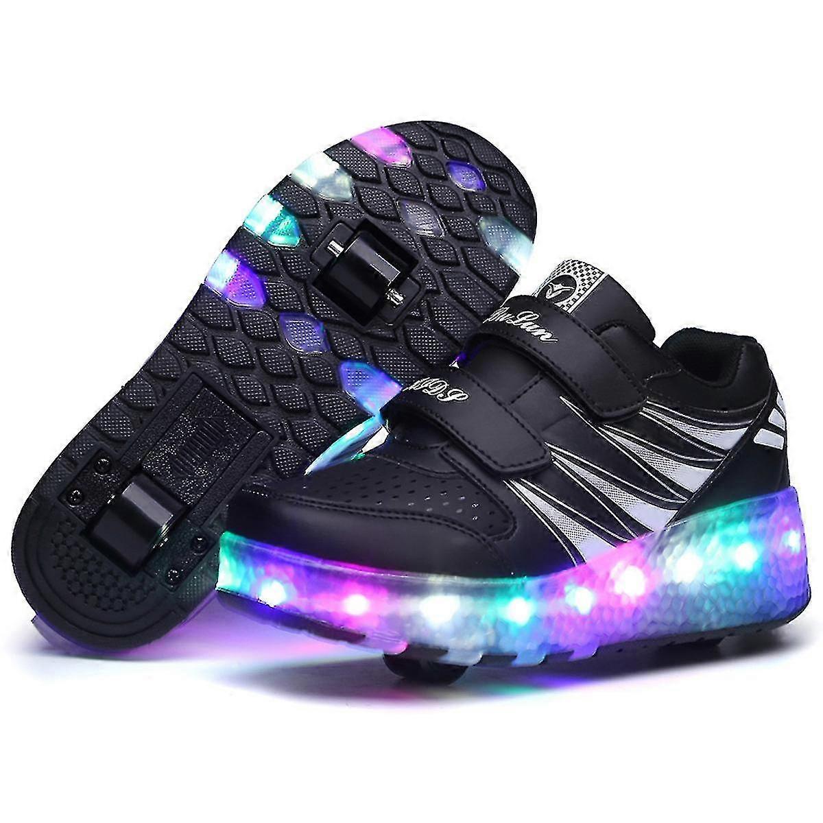2022 Nye Led Light Up rullesko Double Wheel USB genopladelige skøjtesko - D
