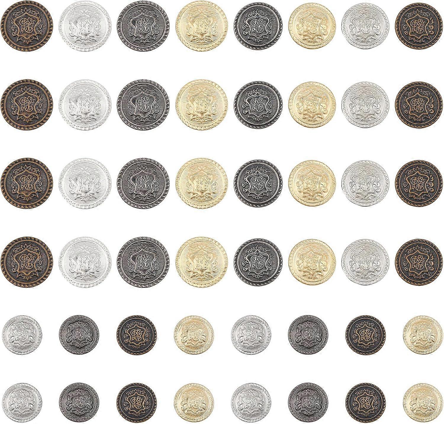 DIY 48Pcs 12Styles Retro Style Brass Buttons Flat Round with Badge Pattern Sewing Buttons for Uniforms Dresses Suits Replacement DIY