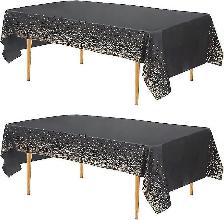 2 Pack Party Table Cloth. Black With Gold Dot Party Table Cover. Disposable