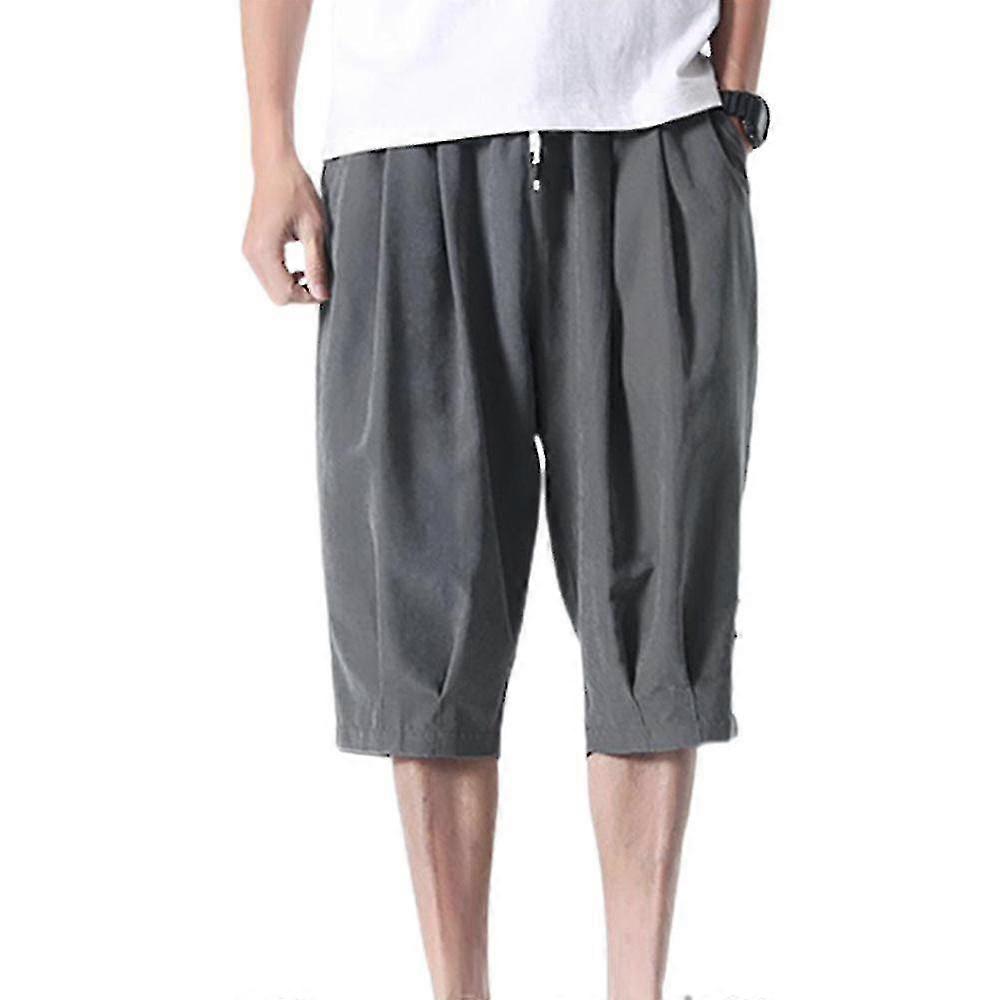 Mannen Solid Harem Broek Trekkoord Shorts Zomer Casual Losse Capri Broek Plus Size