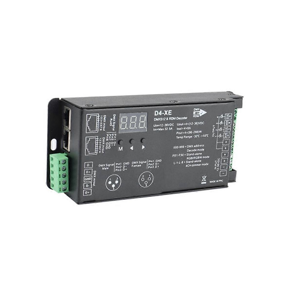 Contrôleur décodeur DMX 4 canaux D4-XE PWM, gradation sans scintillement, affichage numérique 12 V-36 V, 2 000 Hz, 500 Hz pour