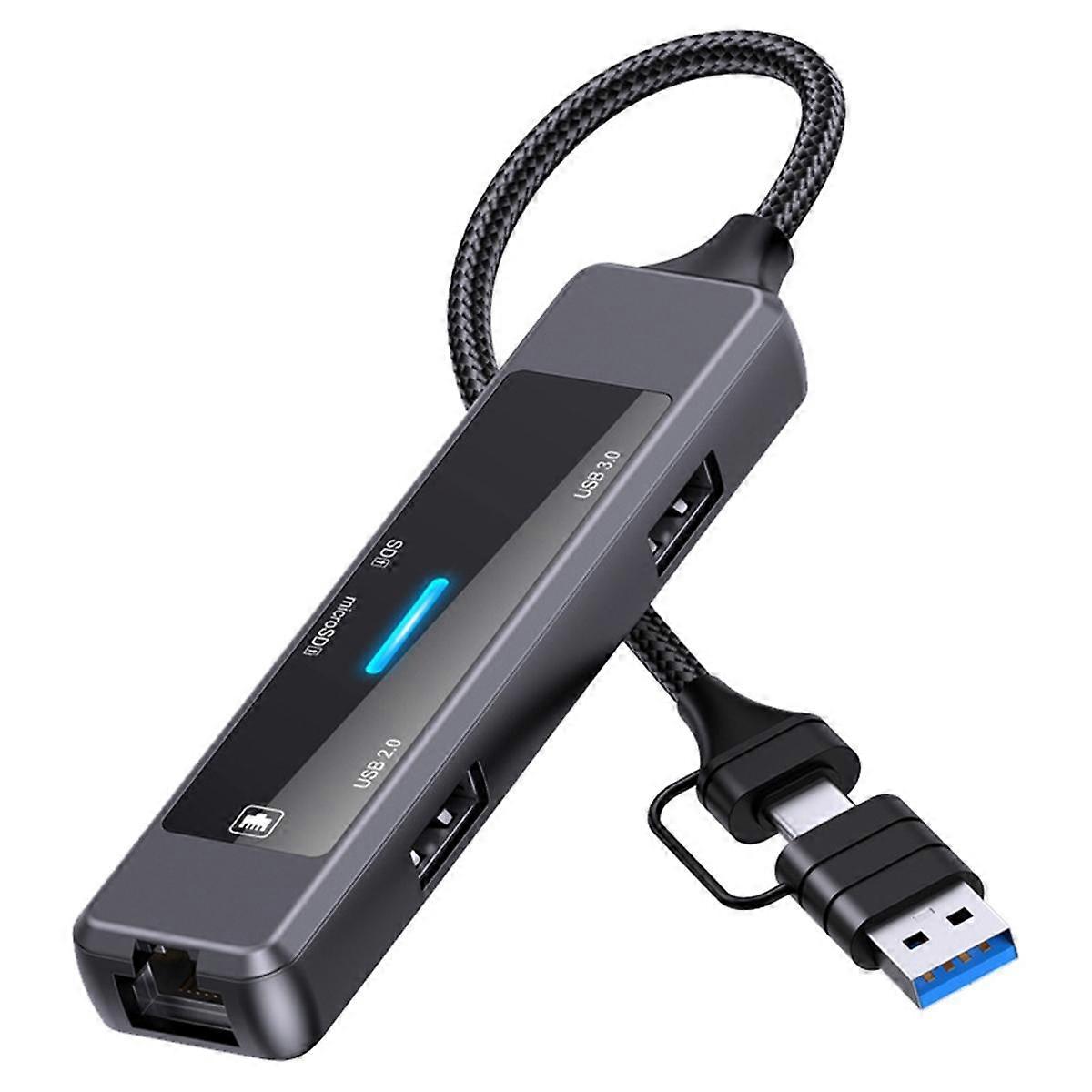 5-IN-1 USB C Hub Splitter USB-C to RJ45 Lan Ethernet USB 2.0/3.0 Adapter SD/TF Card Reader for PC Laptop