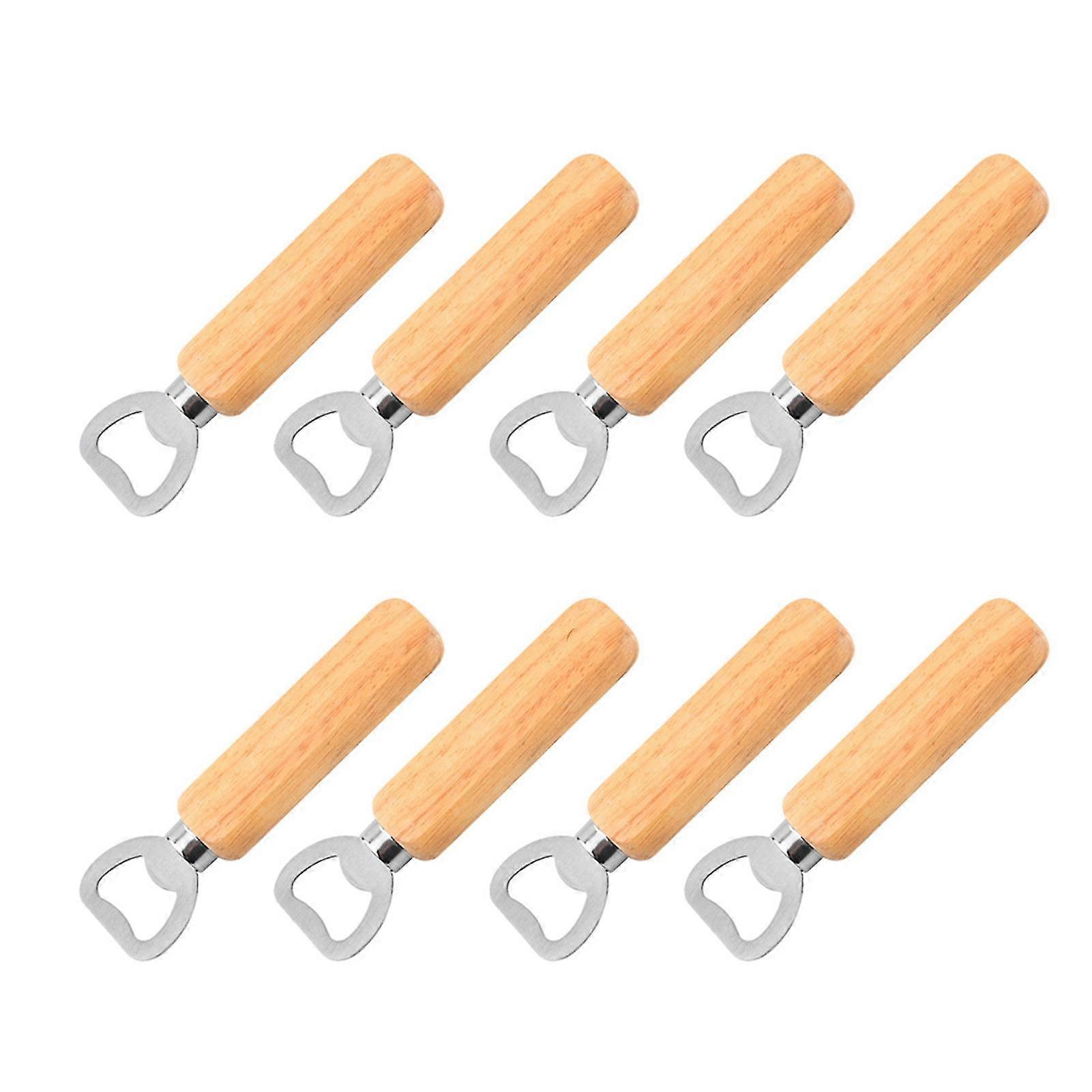 Set Of 8 Stainless Steel Bottle Opener With Wooden Handle Corkscrews & Openers