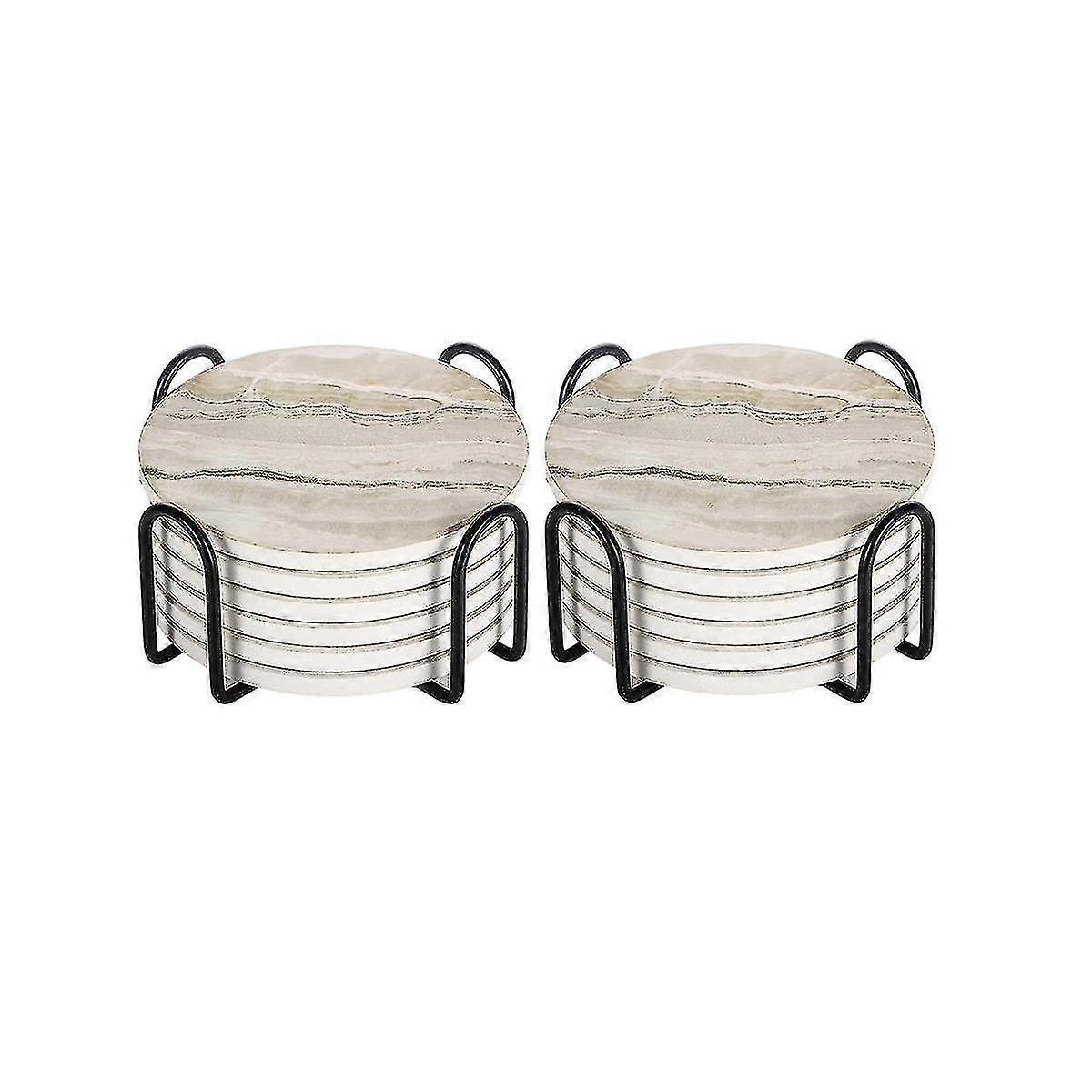 Coasters With Holder, Absorbent Coaster Sets Of Marble Style Ceramic Coaster