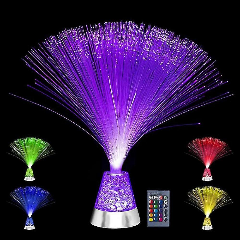 Fiber Optic Lamp Color Changing Crystal Base With Remote - Usb/battery Powered Fiber Optic Centerpiece Sensory Light F[K