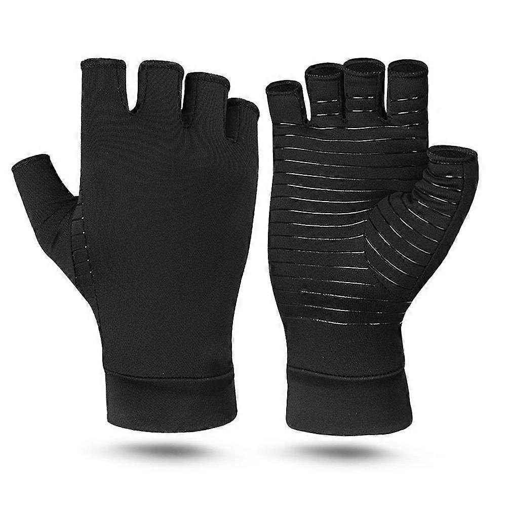 Compression Gloves,Copper Fiber Fingerless Gloves With Extra Grip,S
