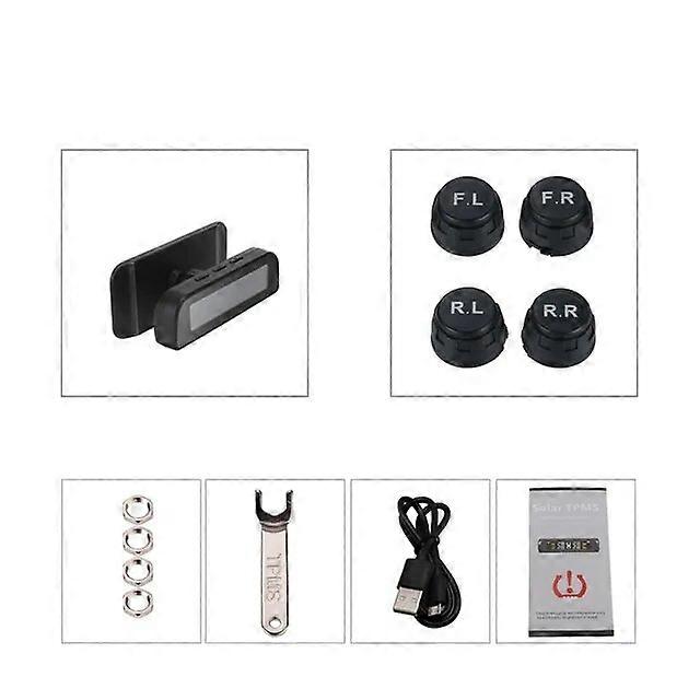 Motor Vehicle Sensors Universal TPMS Wireless Tire Pressure Monitoring System Solar Power Clock LCD Display 4 External Sensor Tire Pressure Sensors