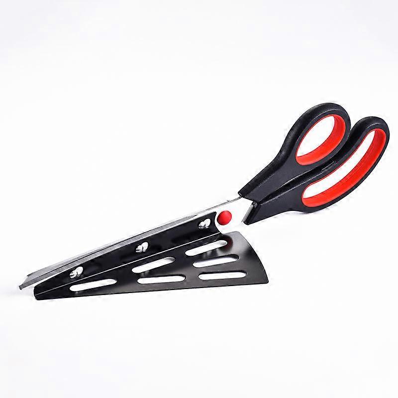 Red 28cm stainless steel pizza scissors, kitchen scissors with detachable pizza shovel, (multi-function not only for pizza) helps