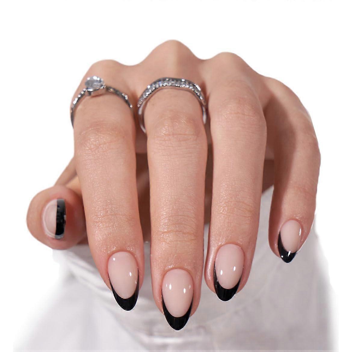 French Tip Press On Nägel Mandel, Press On Nägel Kurz, Glue On Nägel, Wiederverwendbare Stick On Nägel in 12 Größen, 24pcsFake Nails Kit