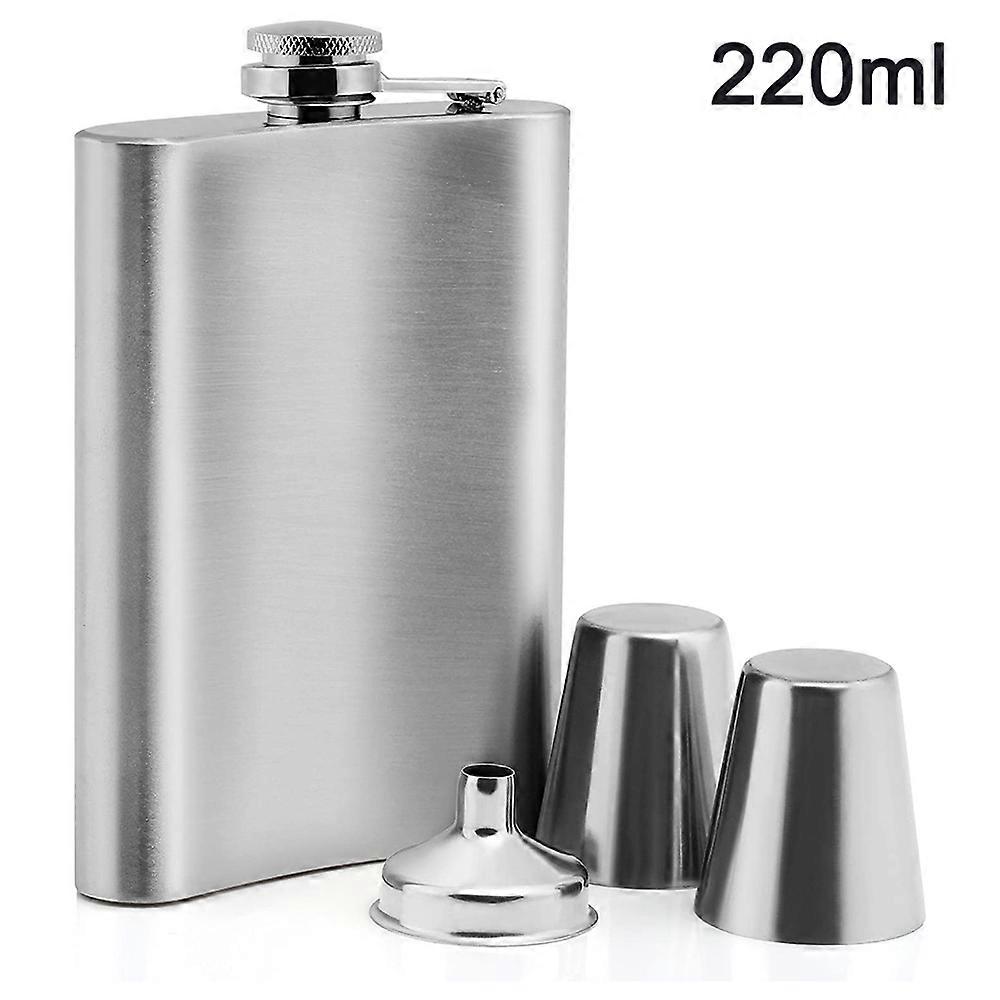 Hip Flask Made of Stainless Steel with 2 Schnapps Cups and A Filling Funnel In A Set, In A Gift Box, with Screw Cap