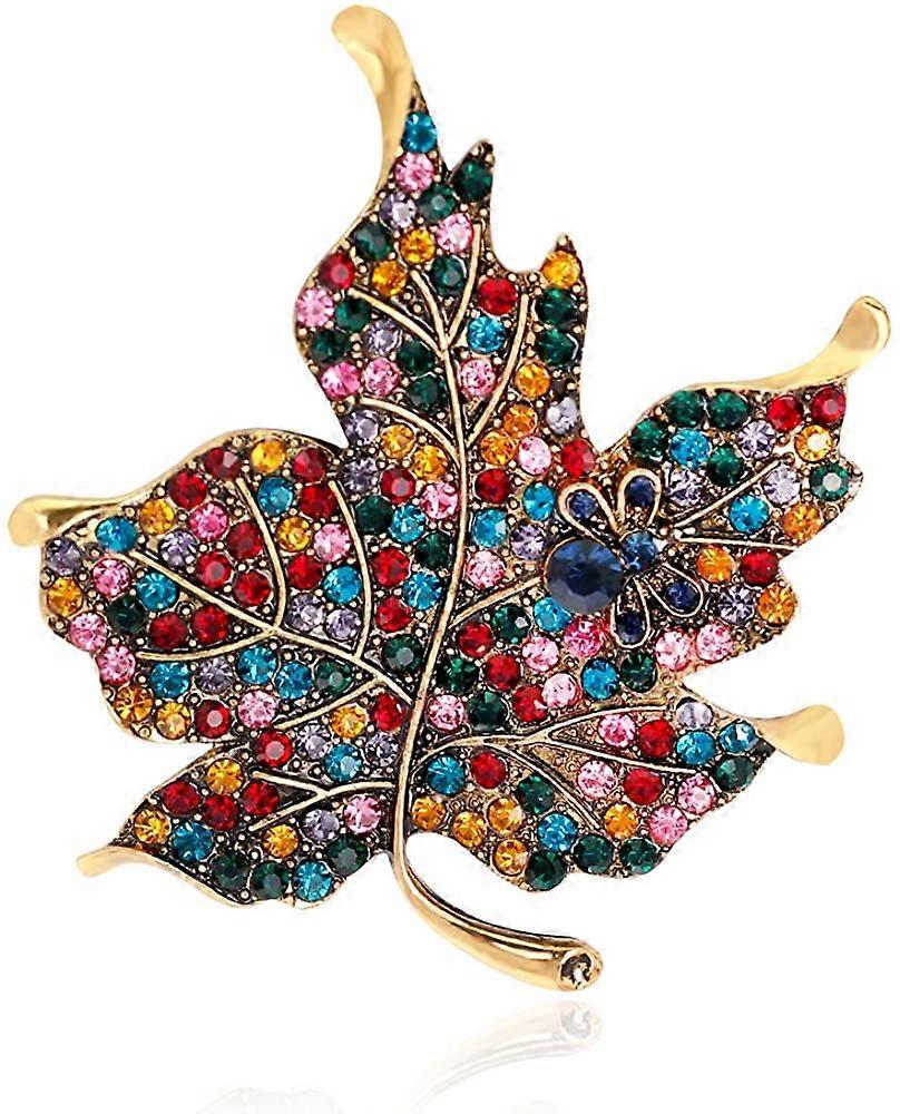 Womens Color Diamond Rhinestone Maple Leaf Brooch Pin