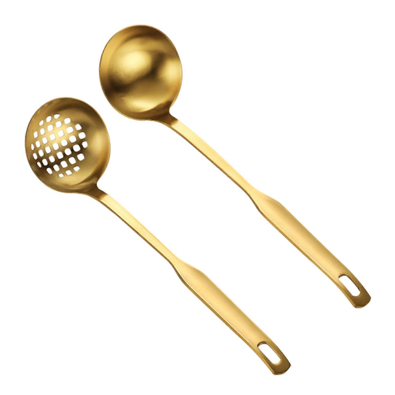 2pcs Soup Ladle Colander Set Long Handle Stainless Steel Kitchenware Cookware Serving Spoon Tool
