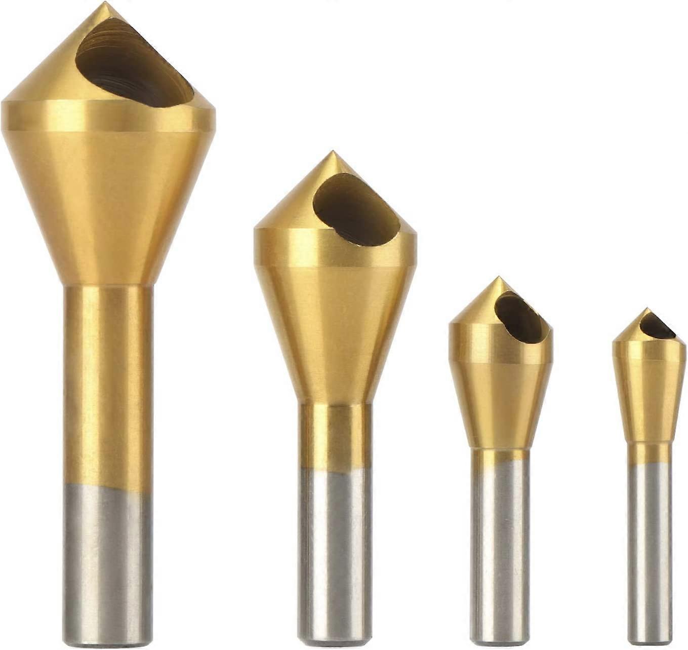 4 Pcs Titanium Coated Countersink Chamfer Tool Deburring Tool Set Metal Wood Drill Bits Set