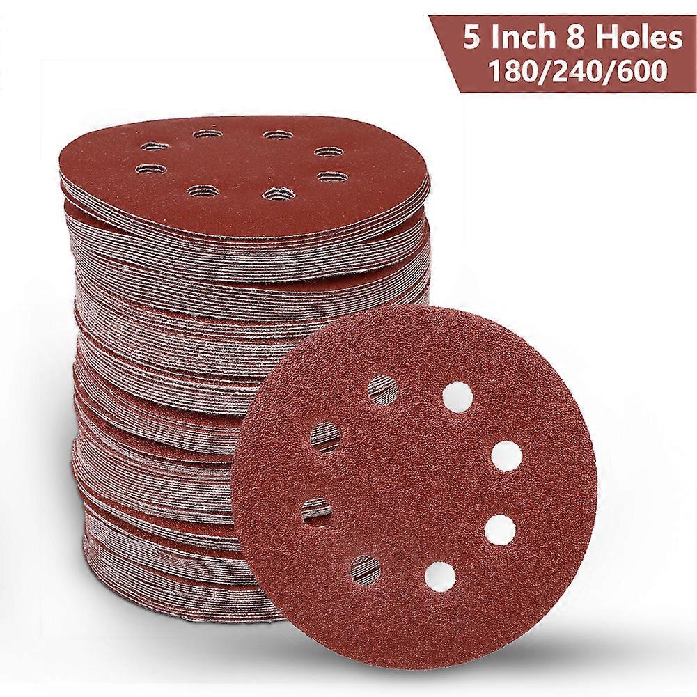 100% New Upgraded 30pcs 5-inch 8-hole Hook and Loop Sanding Discs (180/240/600 Grits, 10 of Each)