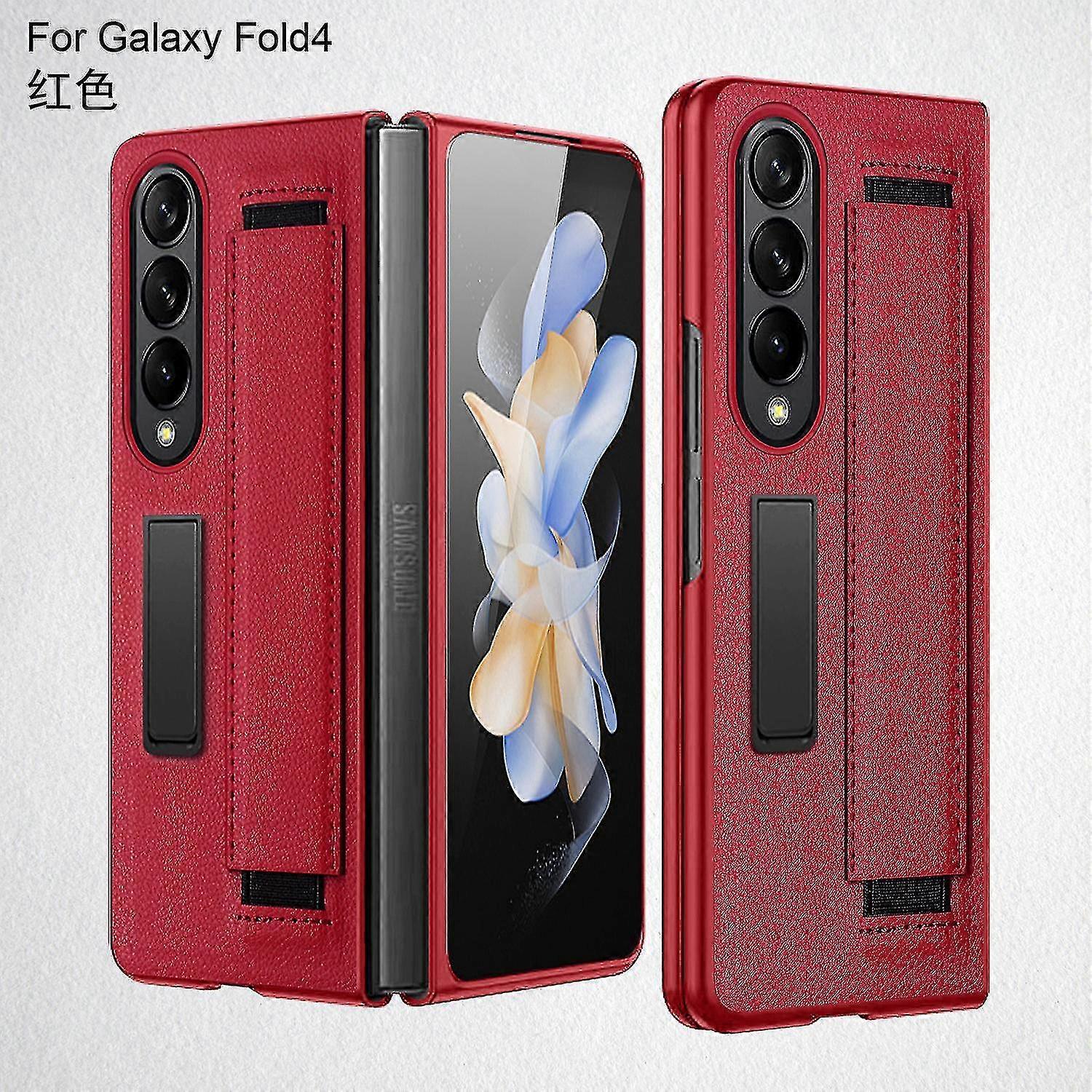 Leather Case Compatible Samsung Galaxy Z Fold 4/ Z Fold 3 With Screen Protectormagnetic Standwrist Strap