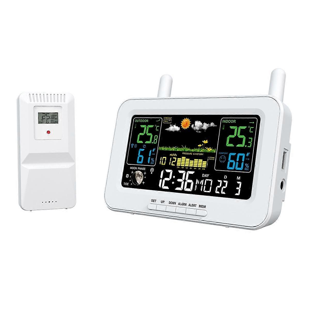 Color Screen Digital Weather Station Sunrise and Sunset Thermometer Hygrometer with Wireless Outdoo