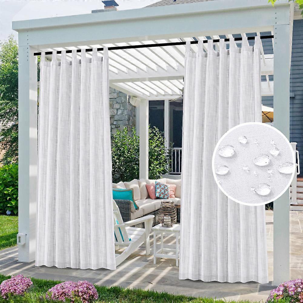 Outdoor Linen Sheer Curtains For Patio Waterproof With Detachable Self-stick-Natural Linen