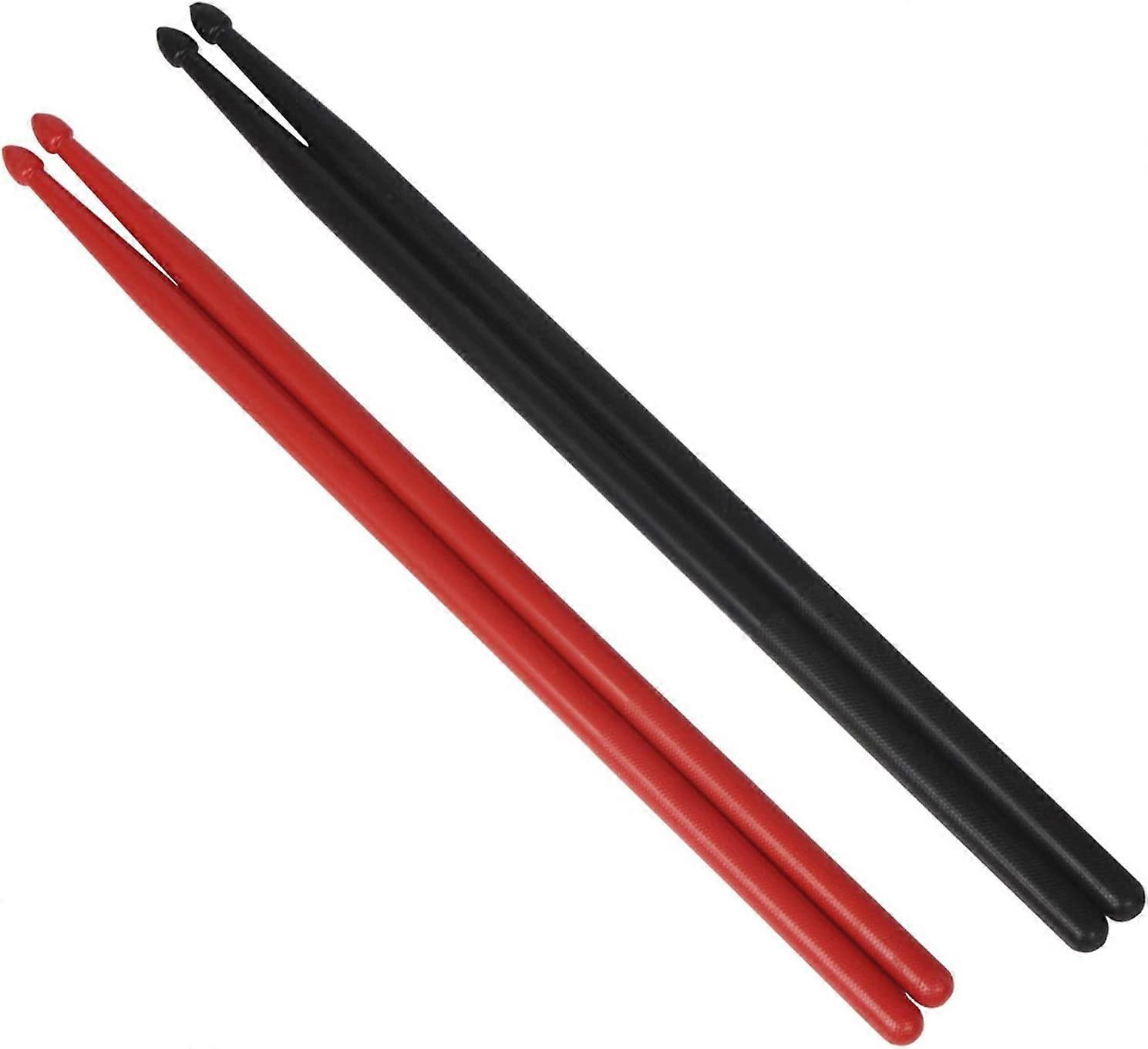 2 Pairs 5A Nylon Drumsticks for Drum Set Lightweight Durable Plastic Exercise(Red/Black)