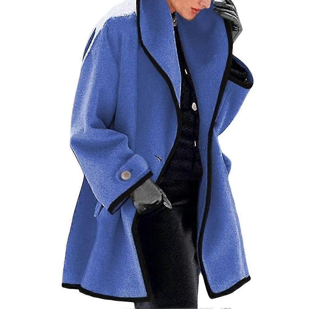 Damen Herbst Winter Wollmantel mit Kapuze Color Block Wollmantel Langarm Cardigan Trenchcoat