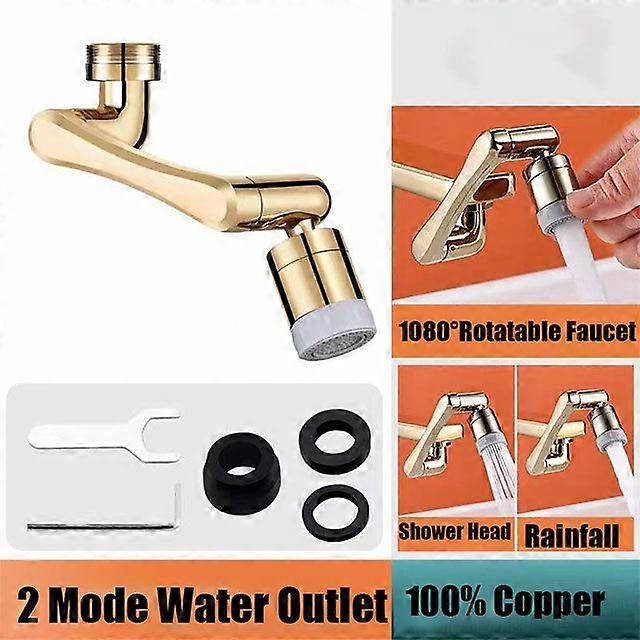 Copper 1080 Swivel Robotic Arm Swivel Extension Faucet Aerator Sink Water Tap Splash Filter Bubbler Nozzle Extender Attachment