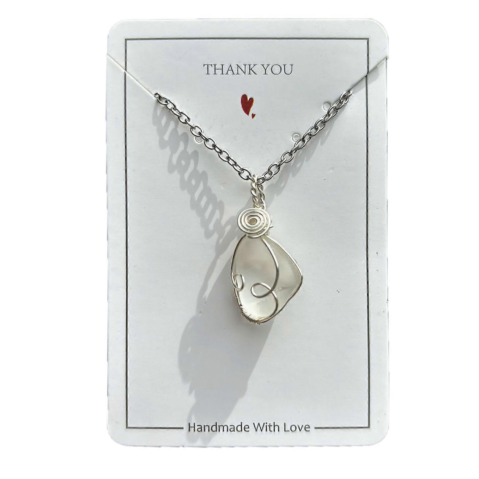 Coastal Charm Necklace with Sea Glass Wire Wrapped Pendant Neckchain Adjustable Length Clavicle Chain Party Accessory